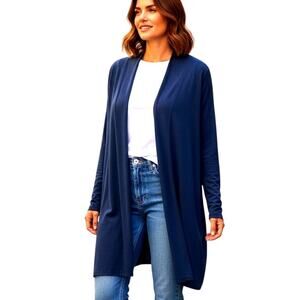 J. Jill Purejill Indigo Open Duster Cardigan Womens Size 2X Stretch Ocean Wash